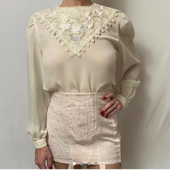Tops - Ornate Vintage Embellished Sheer Blouse